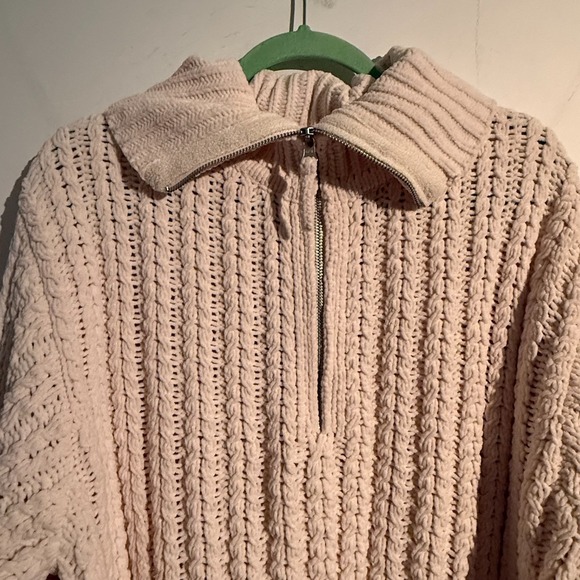 Aerie Cable Car Quarter Zip Sweater Beige Size L Oversized Cozy  Preppy NWT - Picture 2 of 7